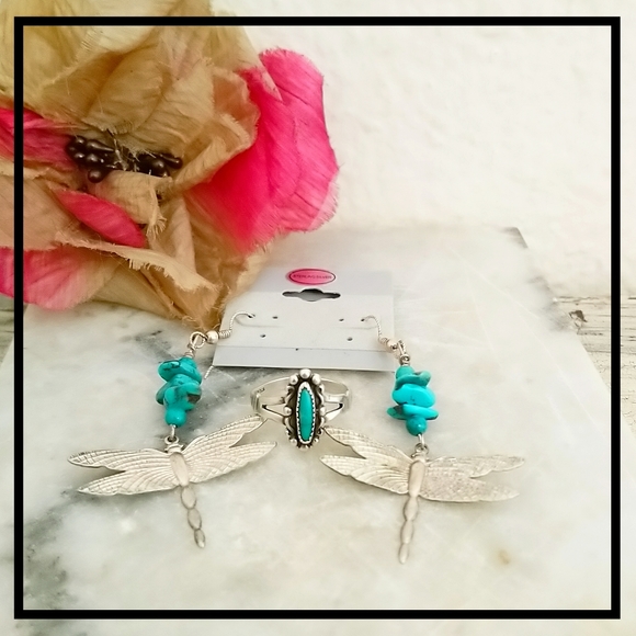 Vintage Navajo Turquoise Sterling Silver Set - Picture 3 of 6